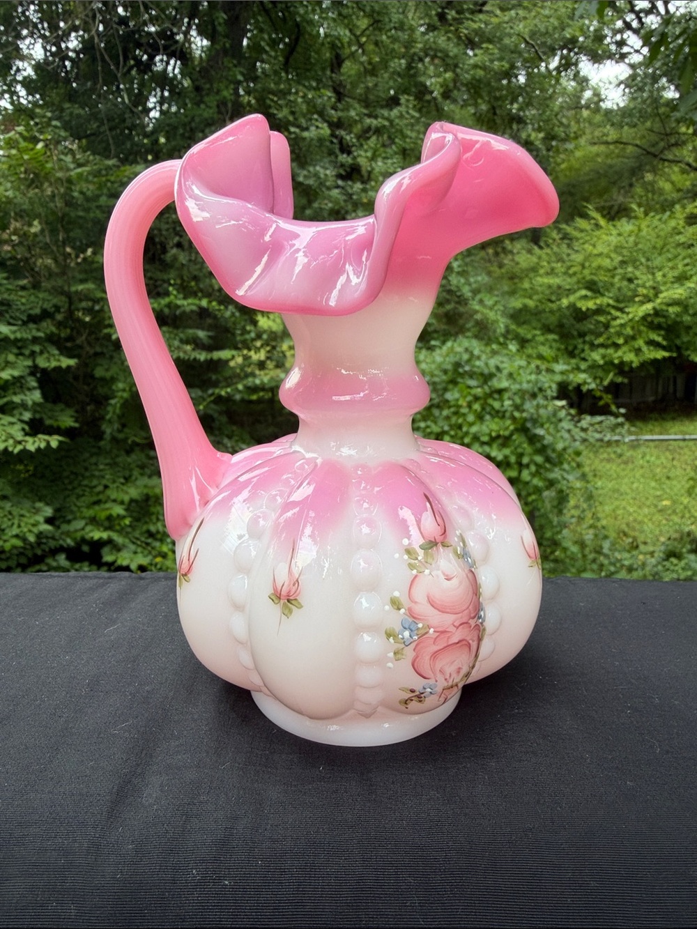 Fenton Rosalene hand painted melon pitcher